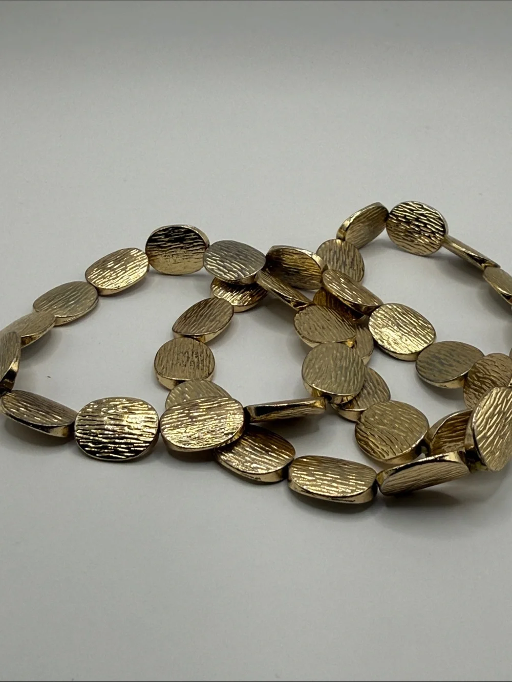 Vintage Gold Tone Textured Beaded Set of Three Bangles Cuff Statement Bracelets